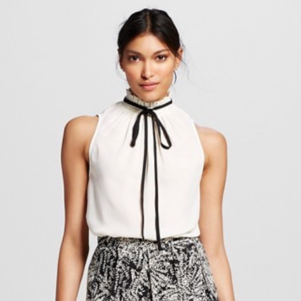 Who What Wear Target tie neck sleeveless blouse